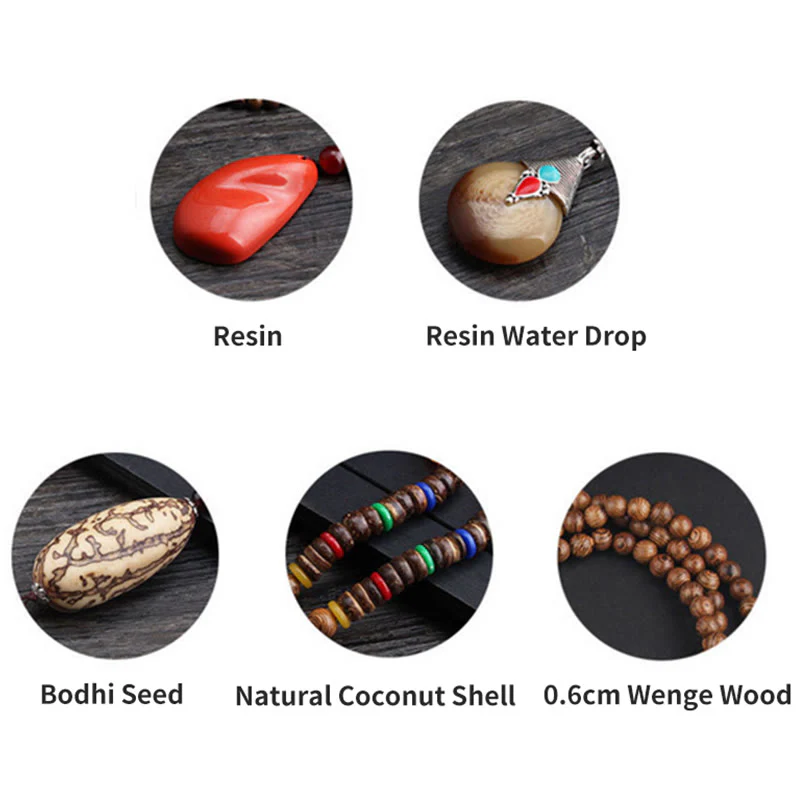 Tibetan Wenge Wood Bodhi Seed Agate Balance Peace Necklace Pendant