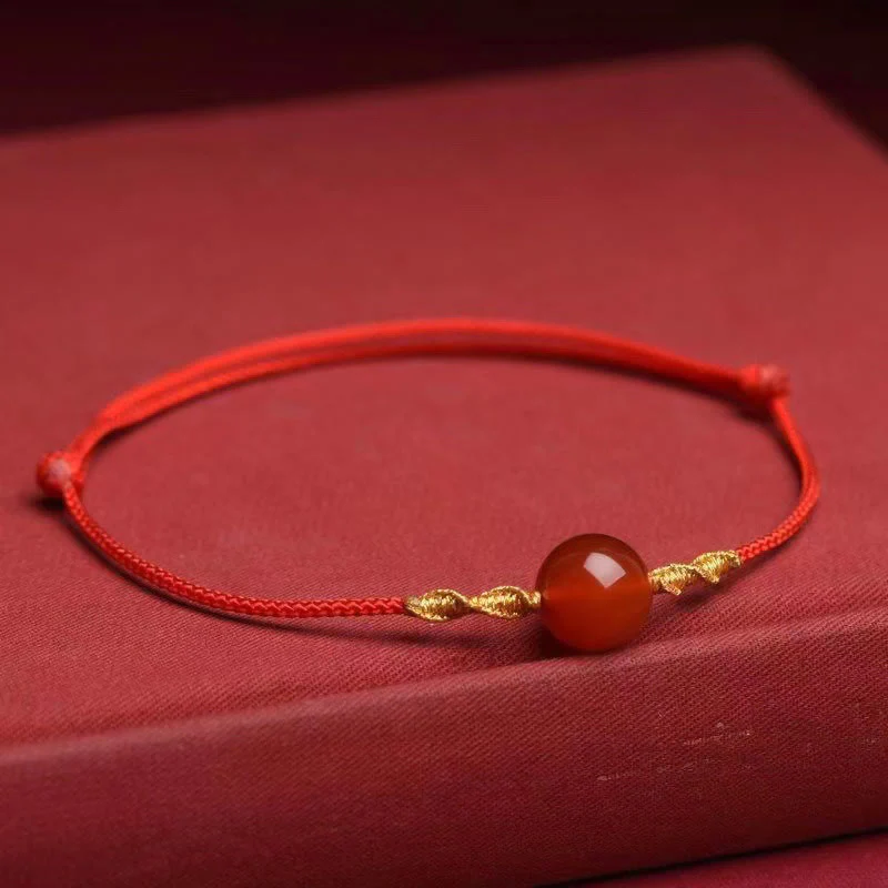 Natural Red Agate Cat Eye Calm Braided String Bracelet and Necklace Pendant