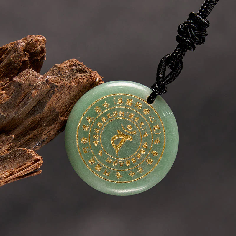 Sanskrit Mantra Various Crystal Black Obsidian Green Aventurine Strength Necklace Pendant
