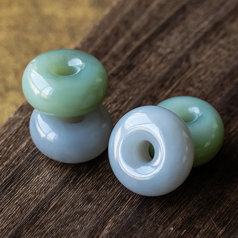 Natural Round Gray Jade Peace Buckle Luck Necklace Pendant
