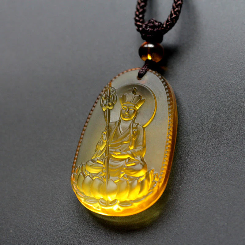 Renbeads Ksitigarbha Buddha Liuli Crystal Serenity Amulet Necklace Pendant