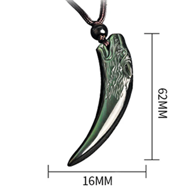 Natural Black Obsidian Ice Obsidian Rainbow Obsidian Wolf Tooth Pattern Necklace Pendant