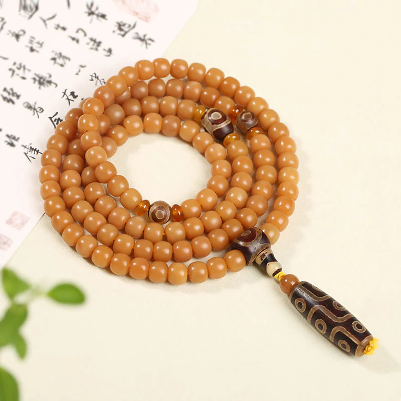 Natural Bodhi Seed Lotus Dzi Bead Peace Harmony Charm Bracelet
