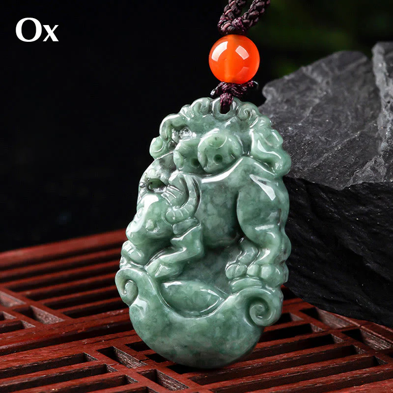 Natural Jade 12 Chinese Zodiac Prosperity Necklace Pendant