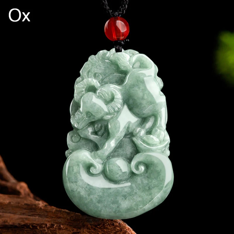 Natural Green Jade 12 Chinese Zodiac Luck Prosperity Necklace Pendant