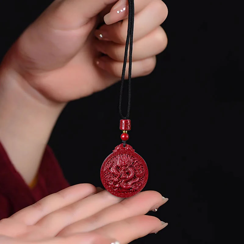 Year of the Dragon Natural Cinnabar Dragon Protection Necklace Pendant
