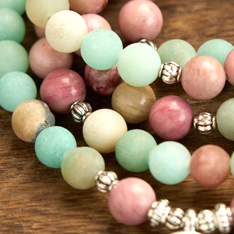 Renbeads 108 Mala Beads Rhodonite Amazonite Lotus Healing Bracelet