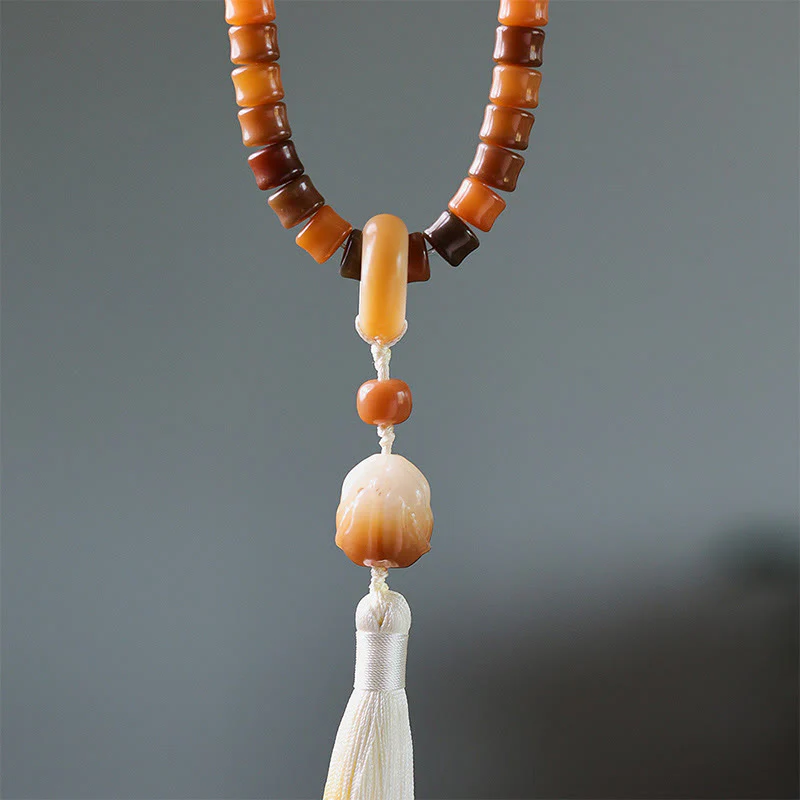 Renbeads 108 Mala Beads Bodhi Seed Buddha Hand Lotus Engraved Harmony Bracelet