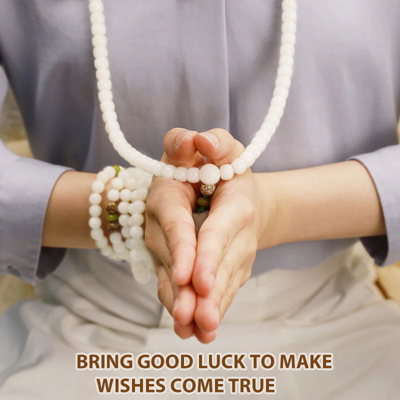 White Jade Bodhi Lotus Mala Harmony Jewelry