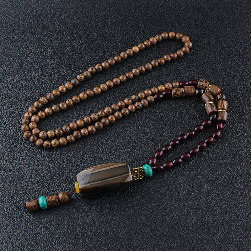 Tibetan Wenge Wood Bodhi Seed Agate Balance Peace Necklace Pendant