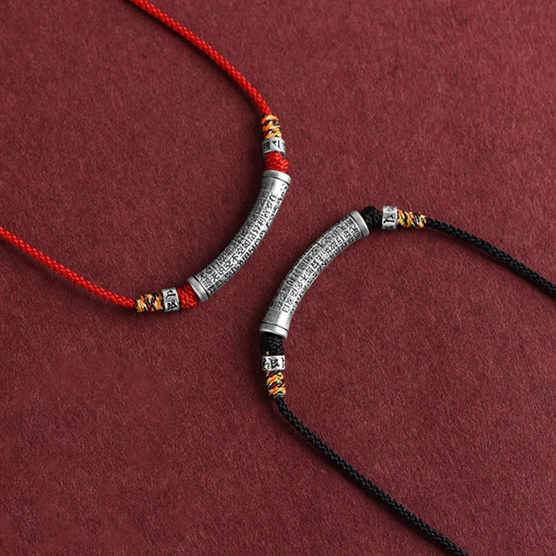 999 Sterling Silver Six True Word Heart Sutra String Necklace Pendant