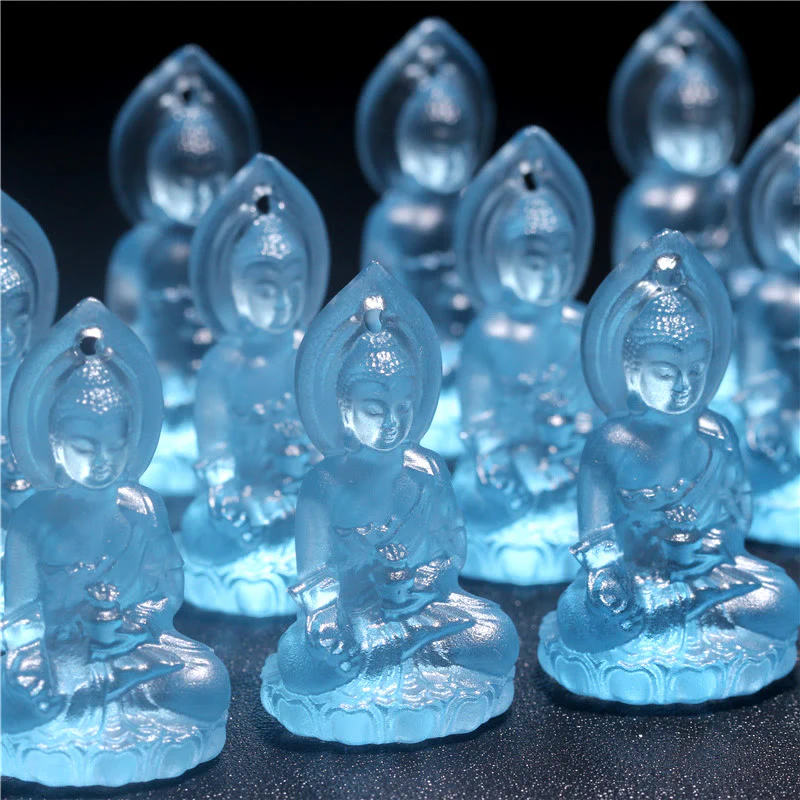 Blue Tathagata Buddha Medicine Buddha Liuli Crystal Amulet Necklace Pendant