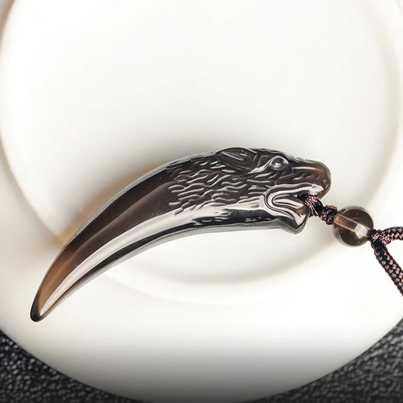 Natural Black Obsidian Ice Obsidian Rainbow Obsidian Wolf Tooth Pattern Necklace Pendant