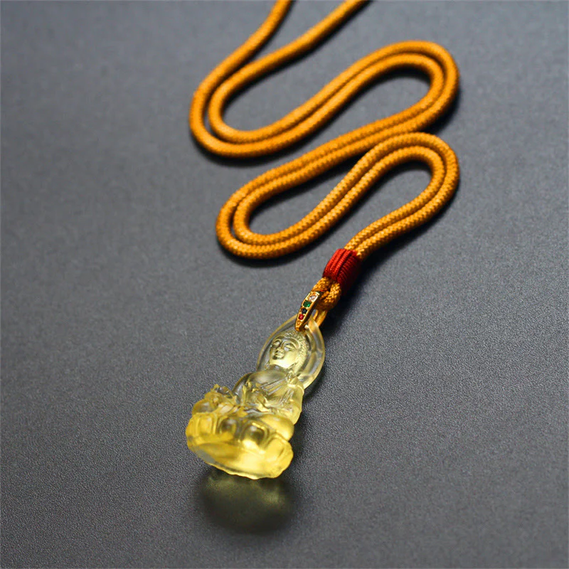 Blue Tathagata Buddha Medicine Buddha Liuli Crystal Amulet Necklace Pendant