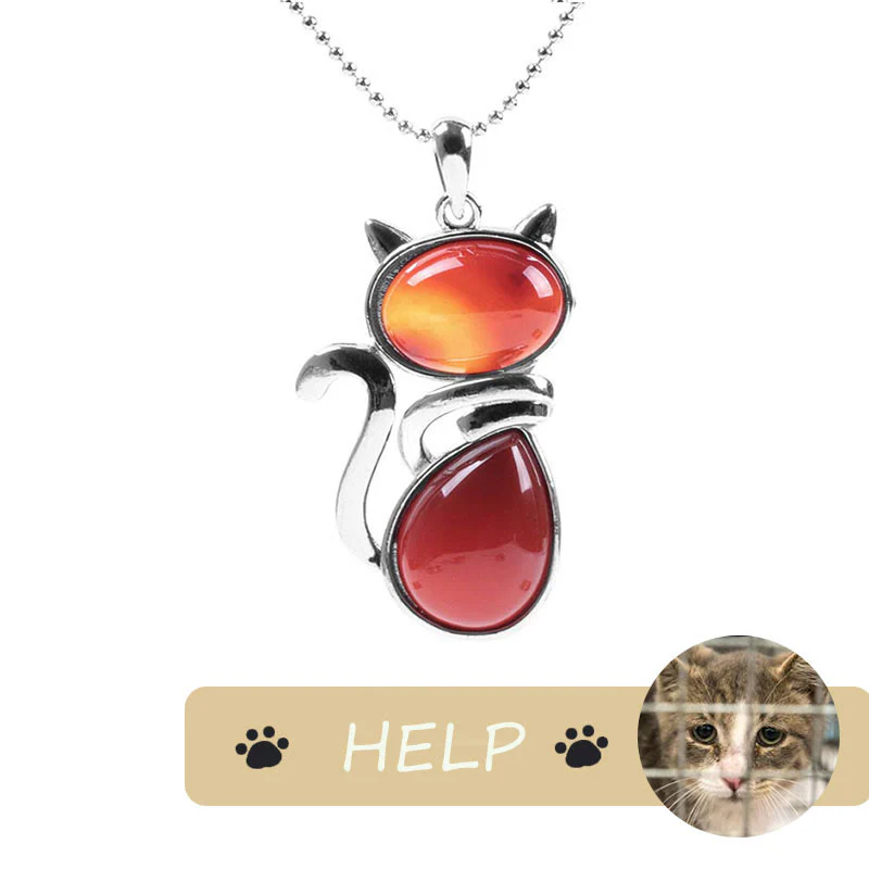 Cute Cat Pattern Natural Crystal Protection Pendant Necklace