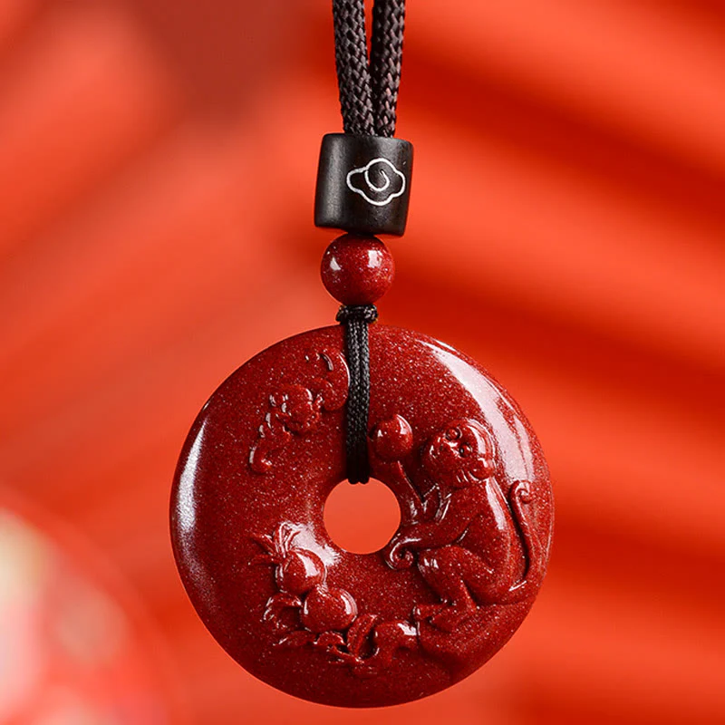 Chinese Zodiac Cinnabar Peace Buckle Necklace Pendant