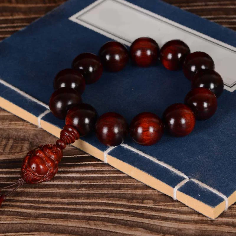 Small Leaf Red Sandalwood Laughing Buddha Protection Bracelet