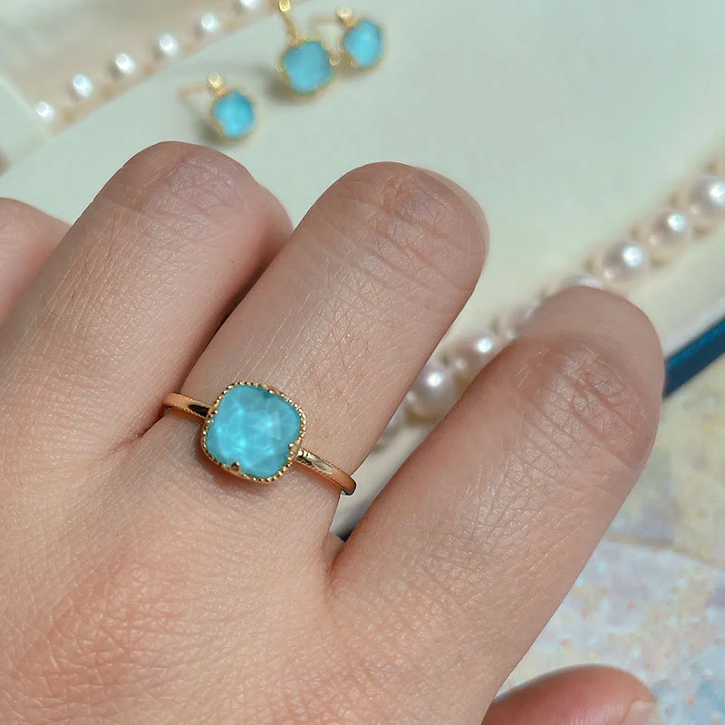 925 Sterling Silver Plated Gold Turquoise Protection Ring, Earrings, and Necklace Pendant Set