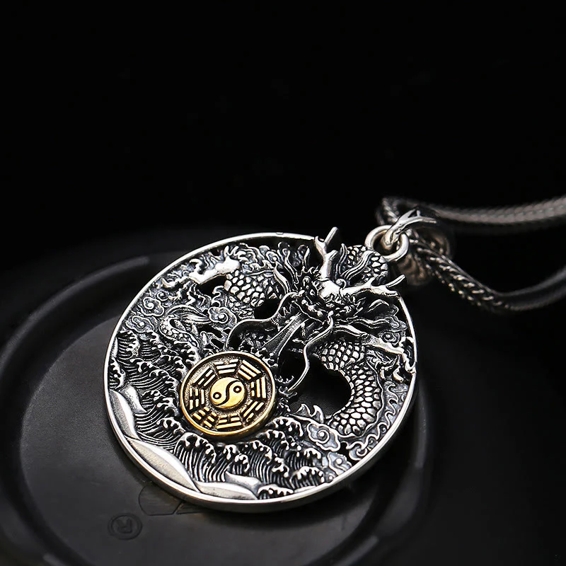 Renbeads Dragon Waves Yin Yang Bagua Luck Strength Necklace Pendant