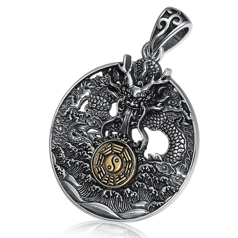Renbeads Dragon Waves Yin Yang Bagua Luck Strength Necklace Pendant