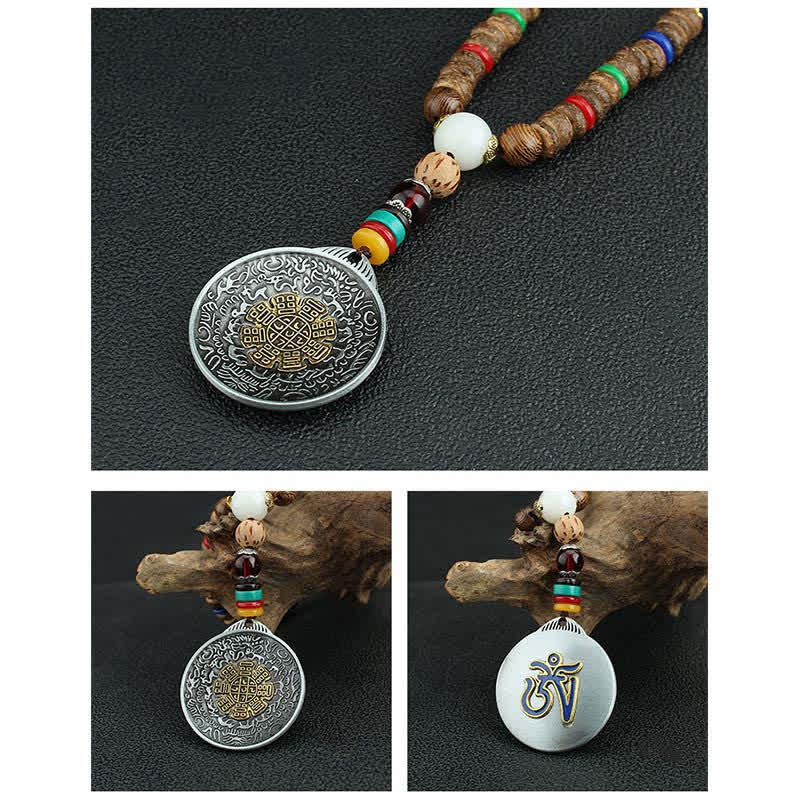 Tibetan Om Mani Padme Hum Prayer Wheel Rotating Vajra Wood Necklace Pendant