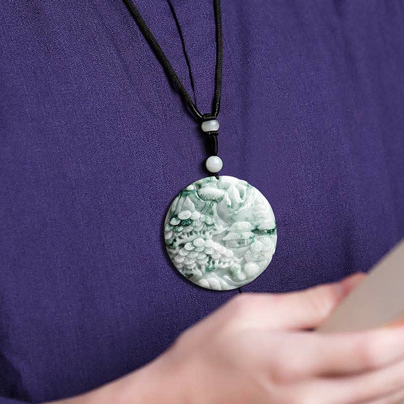 Renbeads Mountain Landscape Jade Abundance String Necklace