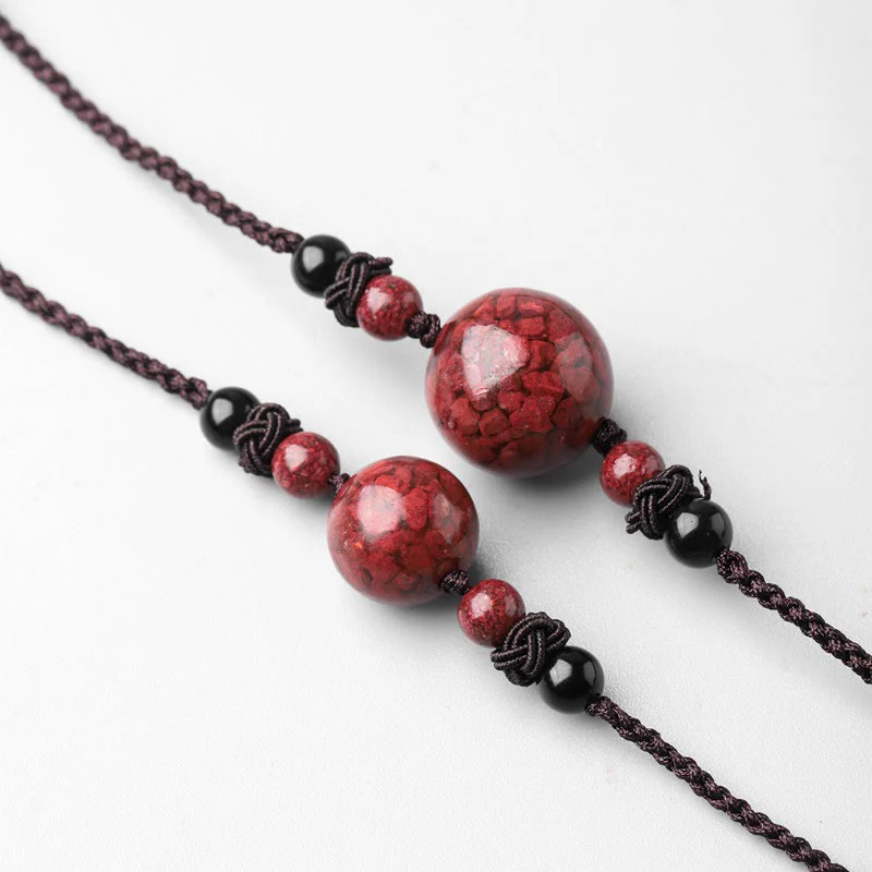 Natural Cinnabar Stone Bead Blessing Necklace Pendant