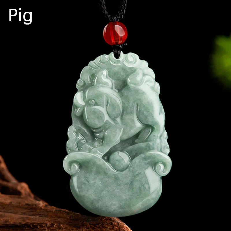 Natural Green Jade 12 Chinese Zodiac Luck Prosperity Necklace Pendant