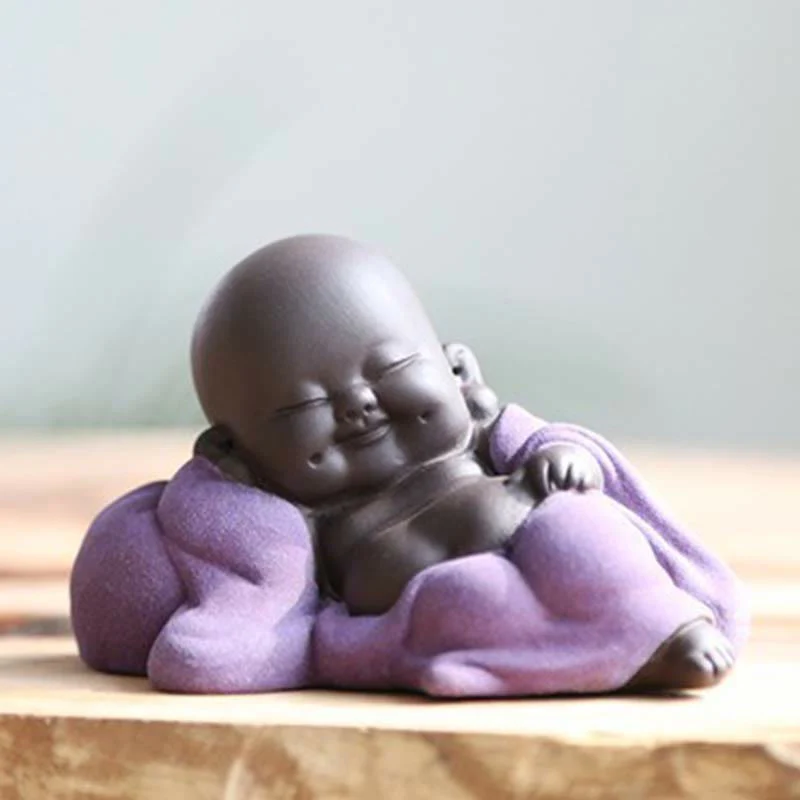Always Smiling Purple Clay Laughing Buddha Statue Decoration