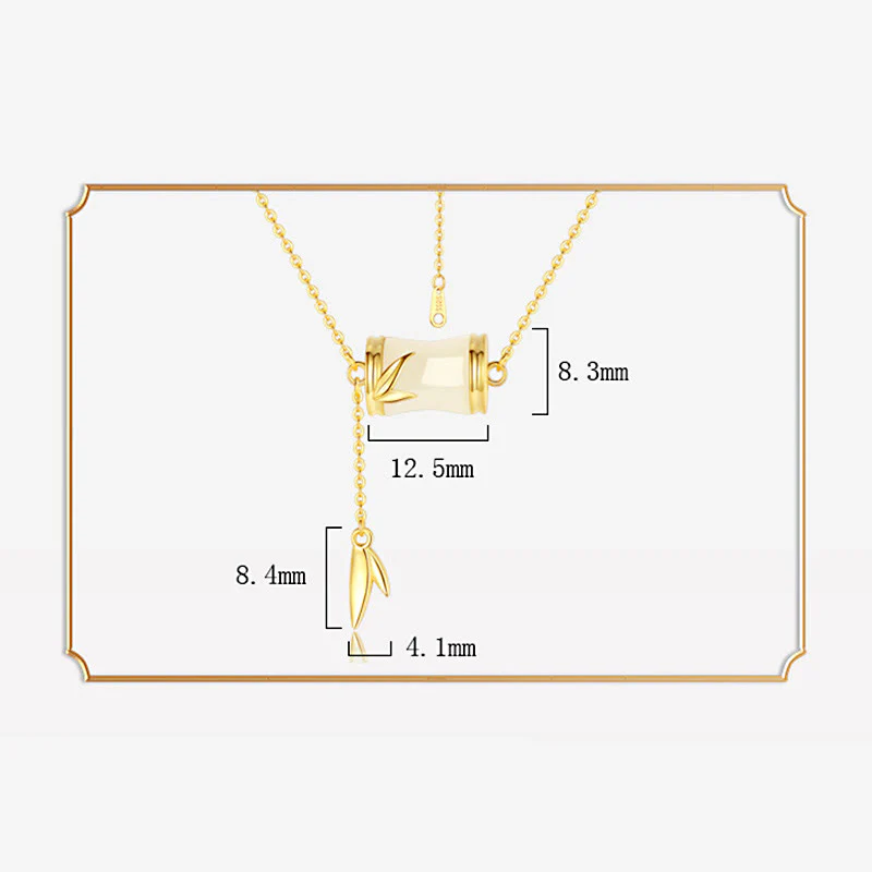 Renbeads 925 Sterling Silver 22K Gold Hetian White Jade Bamboo Leaf Luck Necklace Pendant Bracelet