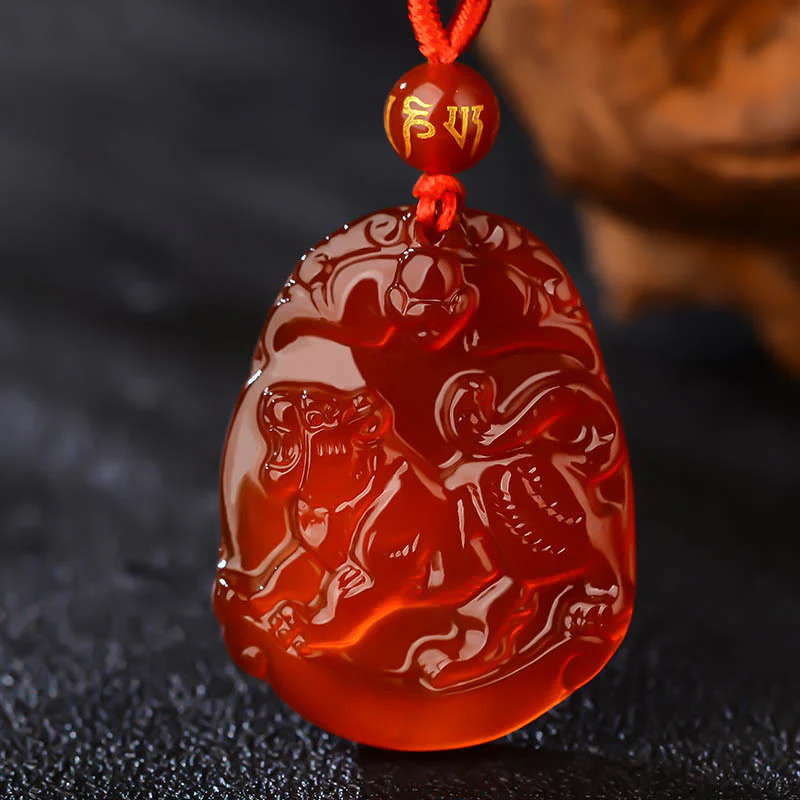Chinese Zodiac Red Agate Calming Necklace Pendant