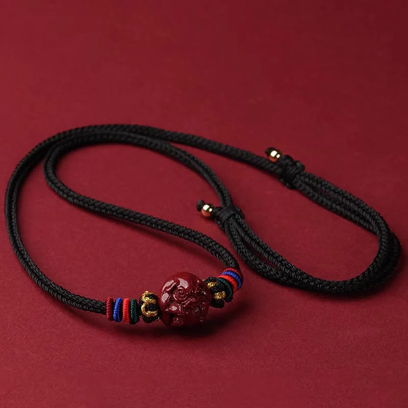 Cinnabar Chinese Zodiac Black String Blessing Necklace Pendant