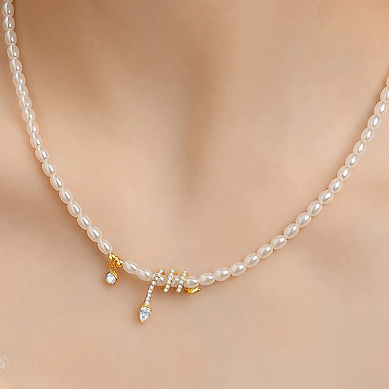 925 Sterling Silver Snake and Pearl Bracelet, Necklace, and Pendant