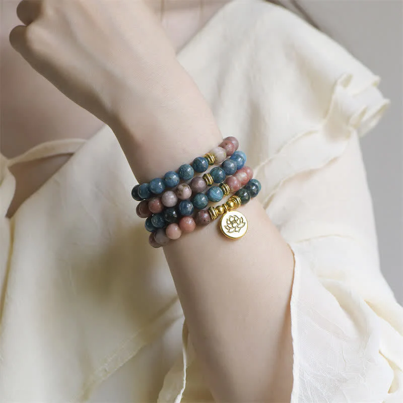 Lazurite Picasso Jasper Amazonite Rhodonite Apatite Positive Lotus Prayer Bead Bracelet
