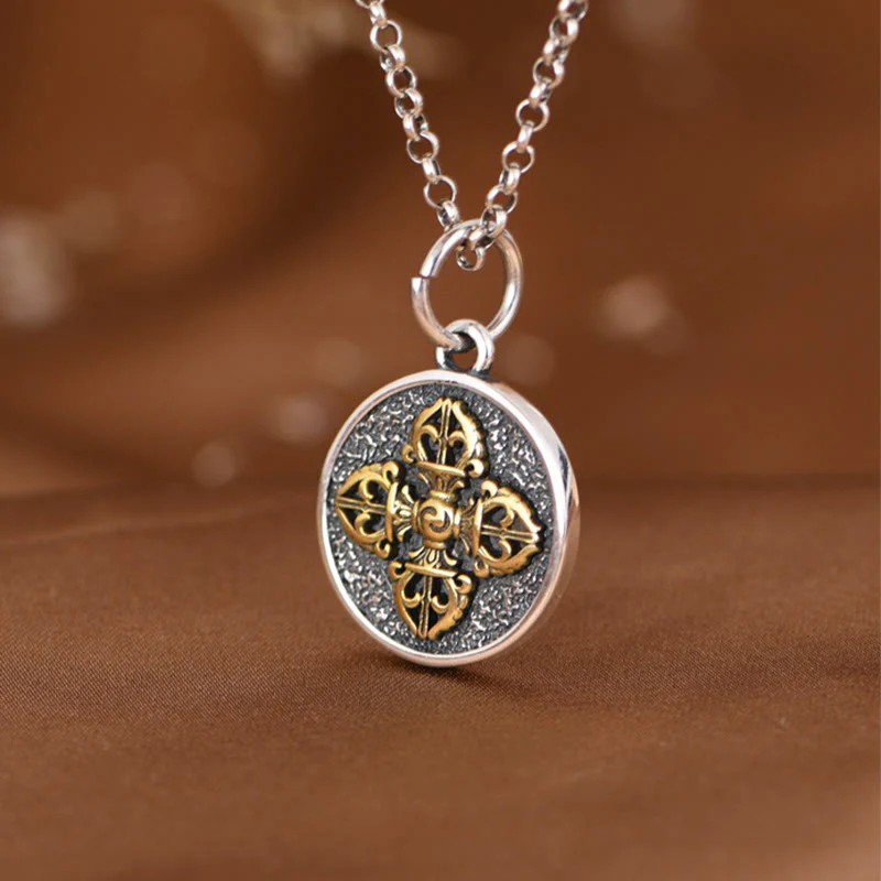 Renbeads 925 Sterling Silver Double Dorje Vajra Blessing Necklace Pendant