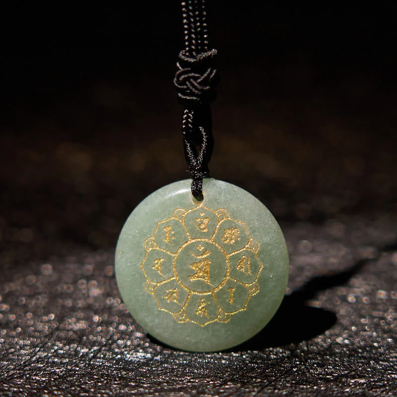 Om Mani Padme Hum Natural Various Crystal Black Obsidian Strength Necklace Pendant