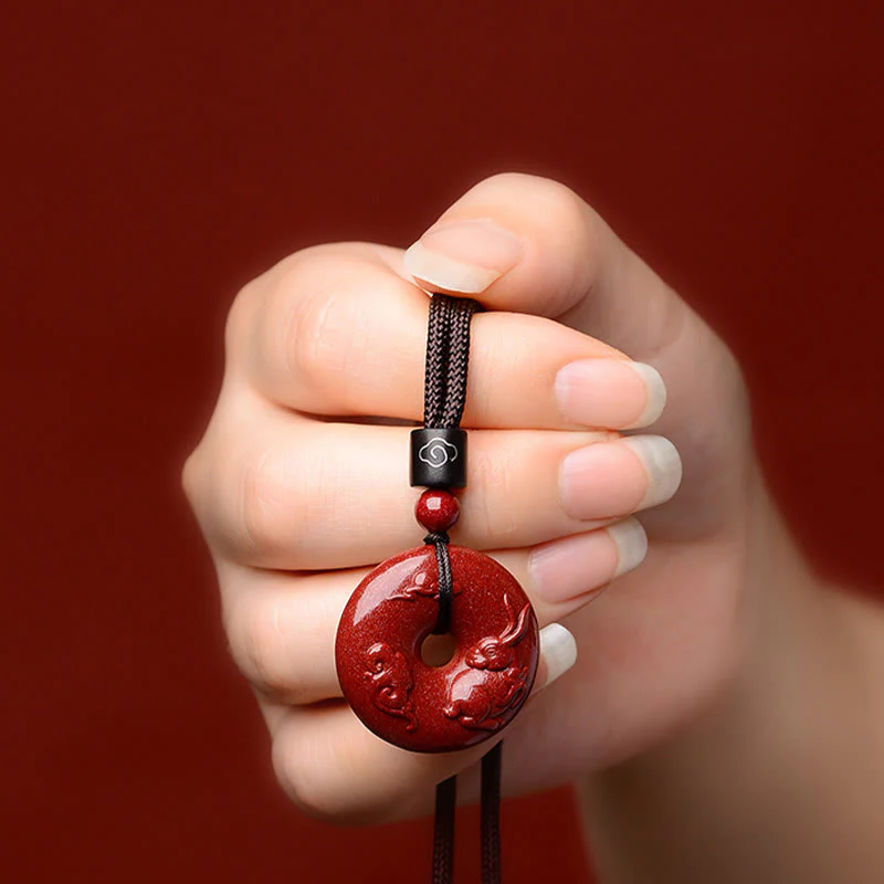 Chinese Zodiac Cinnabar Peace Buckle Necklace Pendant