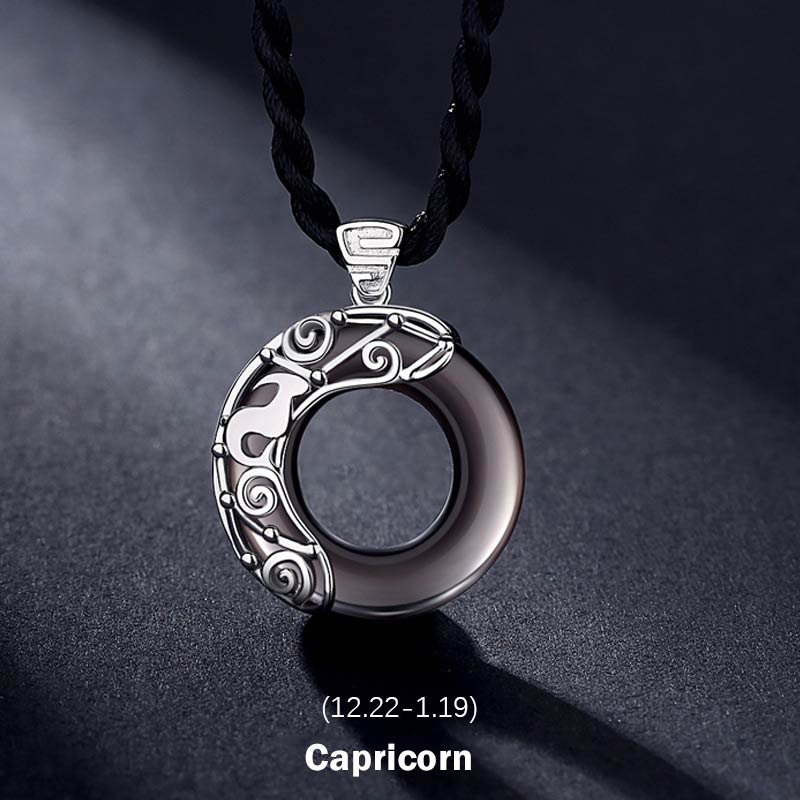 12 Constellations Zodiac Ice Obsidian Blessing Round Pendant Necklace