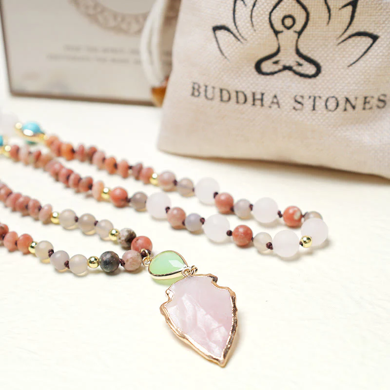 Renbeads Natural Rose Quartz Crystal Stone Healing Arrowhead Necklace Pendant