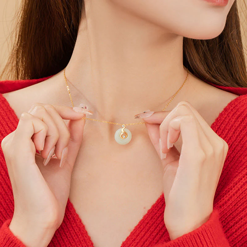 Chinese Zodiac Hetian Jade 925 Sterling Silver Abundance Necklace Pendant