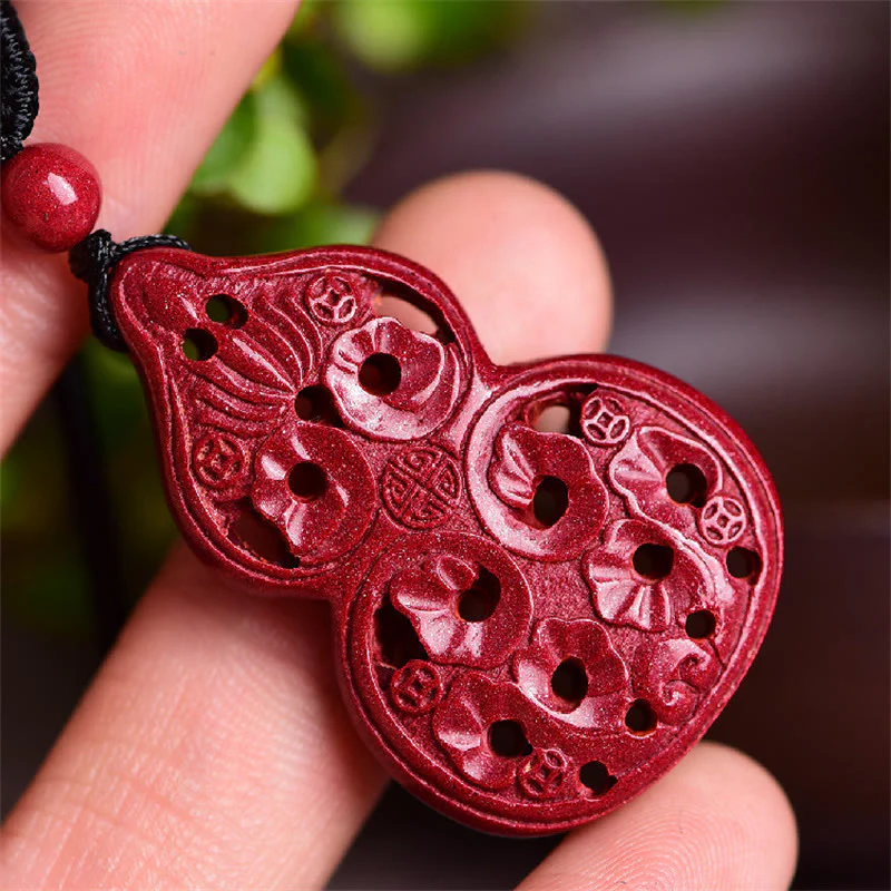 Laughing Buddha Yin Yang Chinese Zodiac Gourd Natural Cinnabar Blessing Necklace Pendant