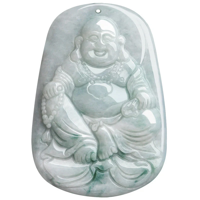 Natural Jade Laughing Buddha Luck String Necklace Pendant