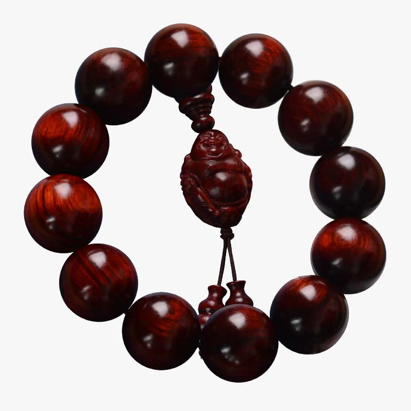Small Leaf Red Sandalwood Laughing Buddha Protection Bracelet