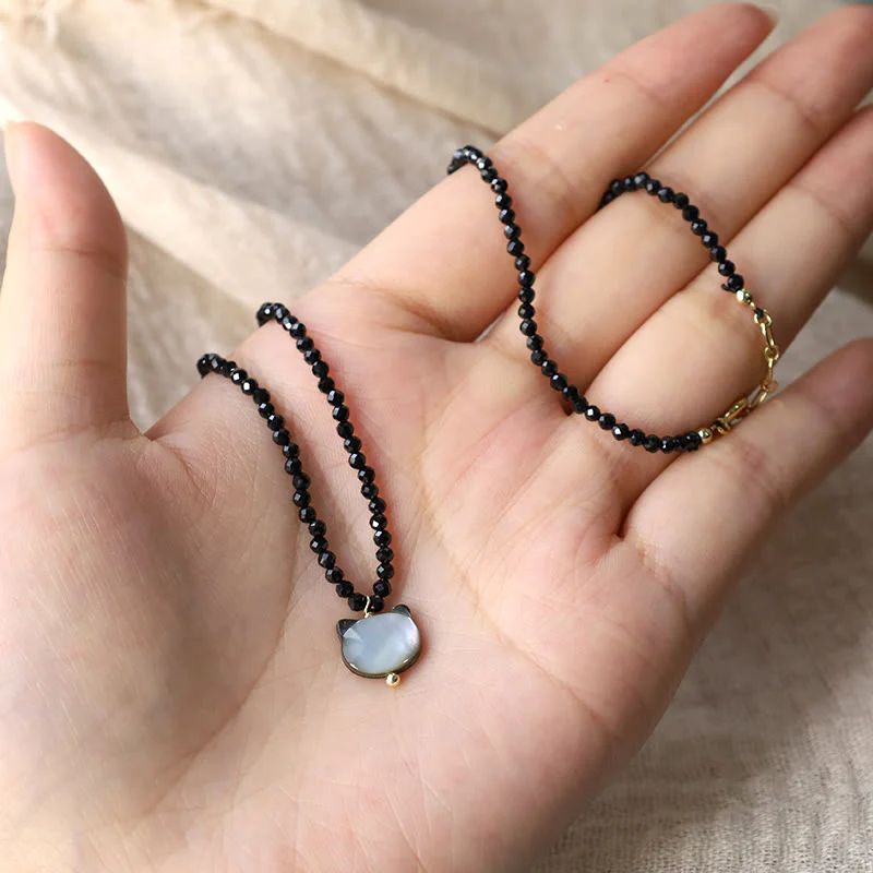 Black Spinel Cute Cat Choker Necklace