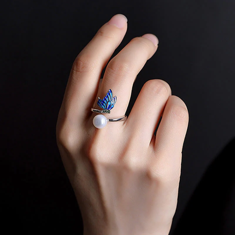 Renbeads 925 Sterling Silver Pearl Butterfly Healing Necklace Pendant Earrings Ring