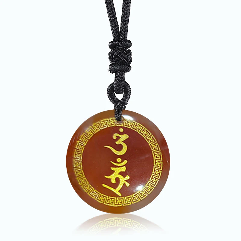 Surrounding Swastika Pattern Vajra Protection Mantra Natural Various Crystal Black Obsidian Necklace Pendant