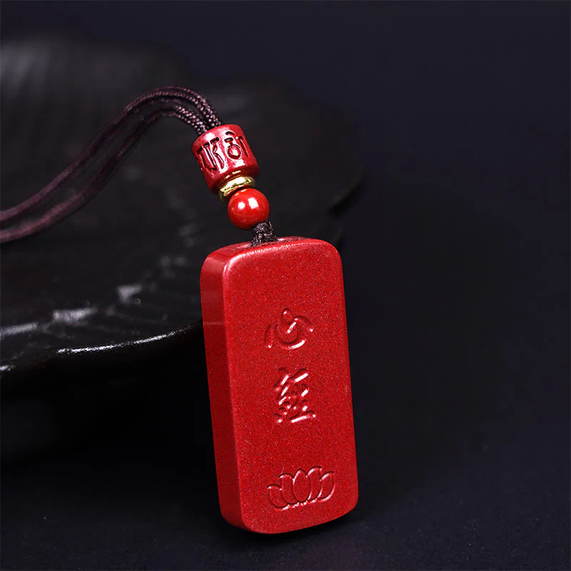 Cinnabar Lotus Heart Sutra Engraved Blessing Necklace Pendant