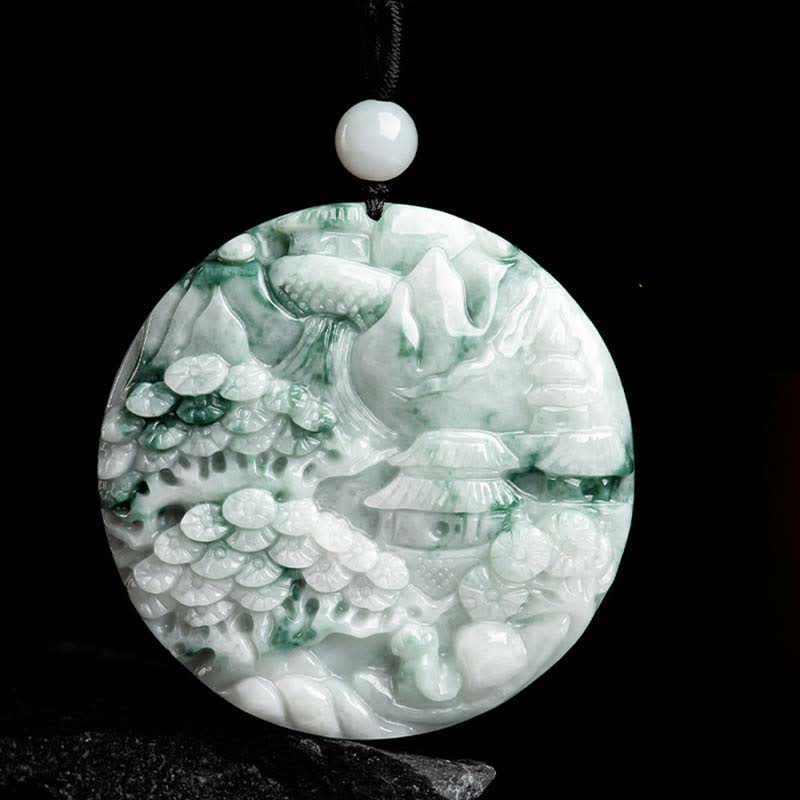 Renbeads Mountain Landscape Jade Abundance String Necklace