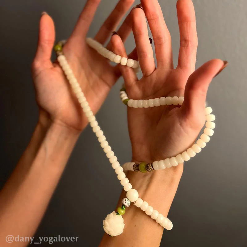 White Jade Bodhi Lotus Mala Harmony Jewelry