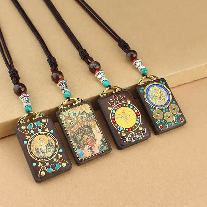 Tibet God of Wealth Thangka Ebony Necklace Pendant